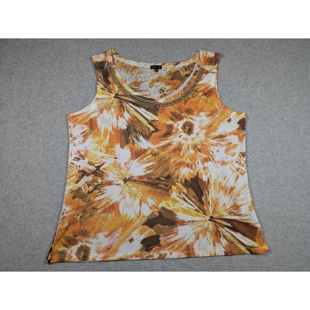 David Cline Women Top 2X Abstract Artsy‎ Animal Burst Beaded Sleeveless Tank